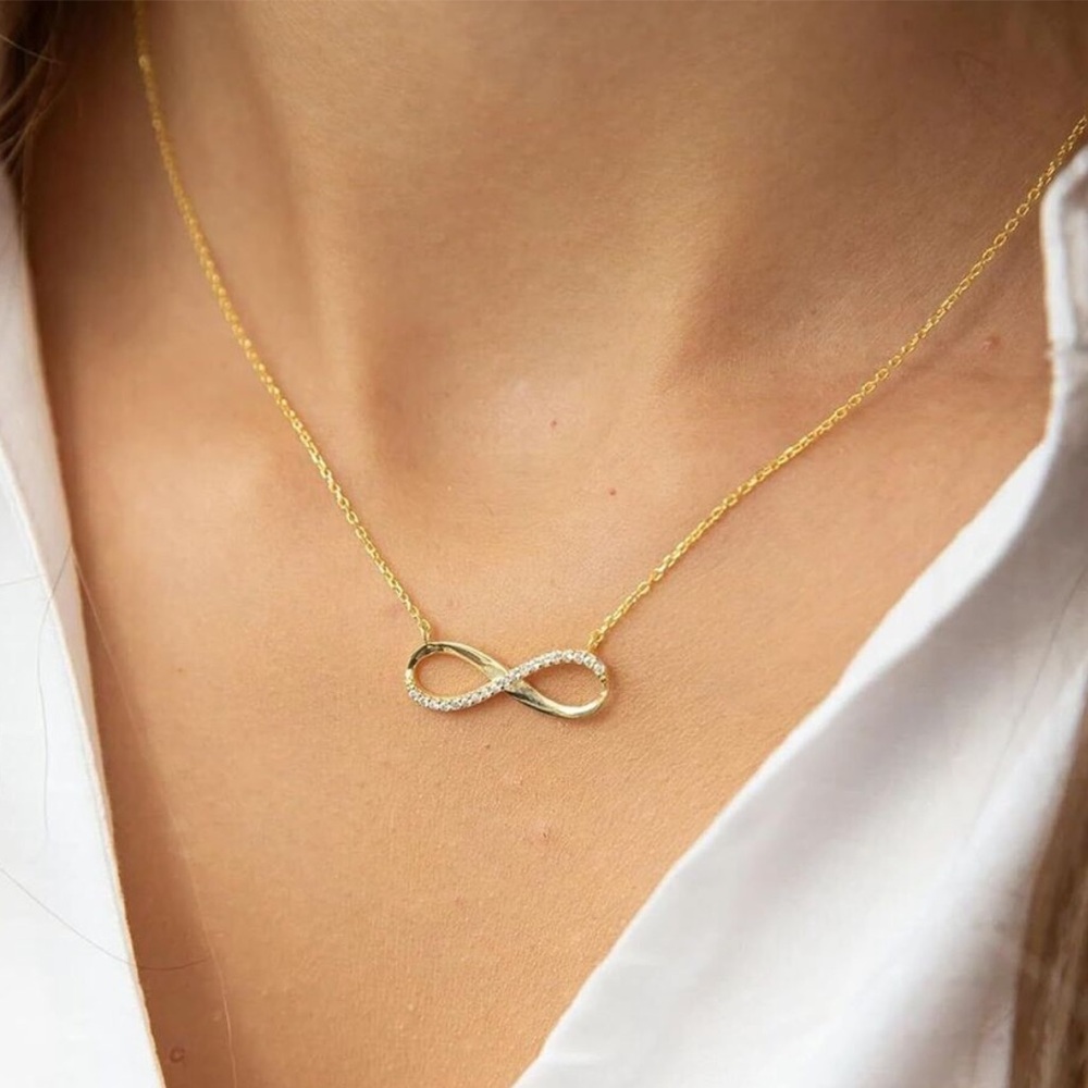 Gold Plated Infinity 8 CZ Love Tiny Infinity LADIES Necklace Pendant *NEW*